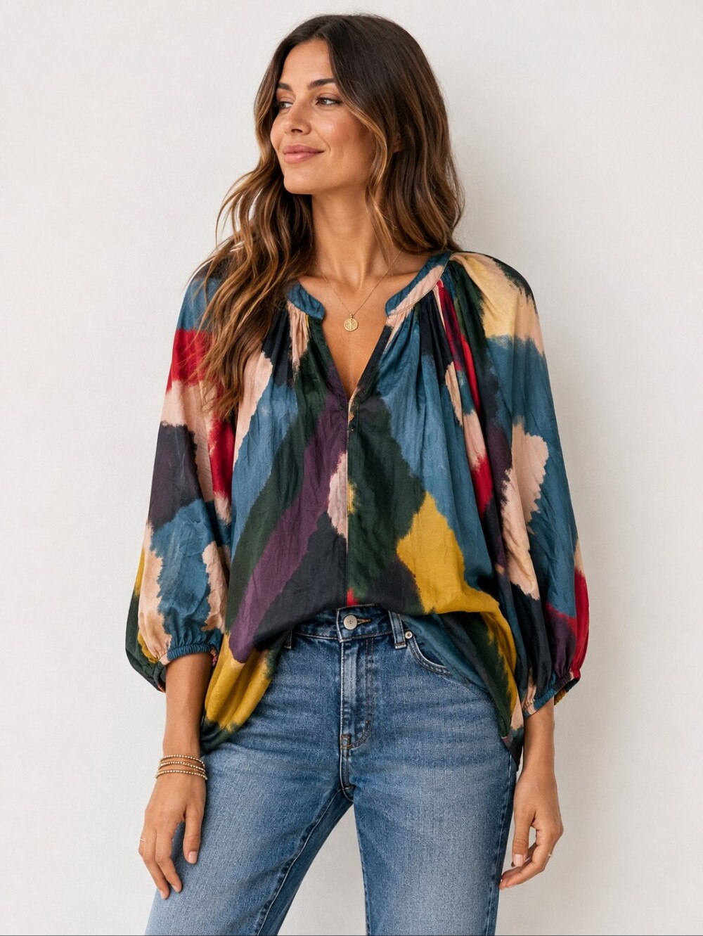 Velvet by Graham & Spencer Abstract Print Cotton Silk Boho Blouse XL